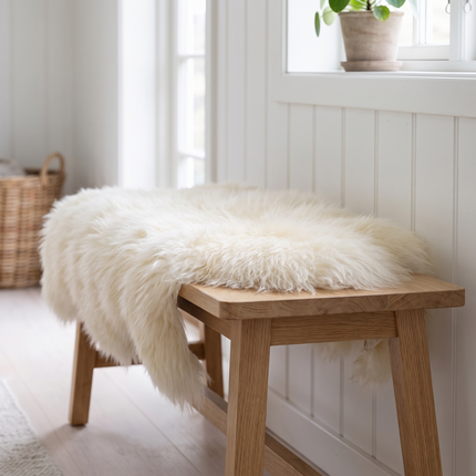Islandsk saueskinn | Lang ull | 90 cm Beige / Hvit