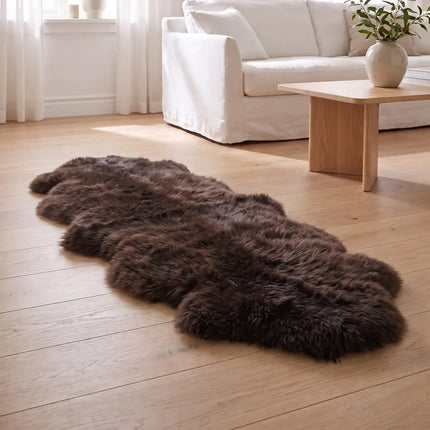 Saueskinn Dobbelt | Lang lugg | 170x60 cm Sjokolade